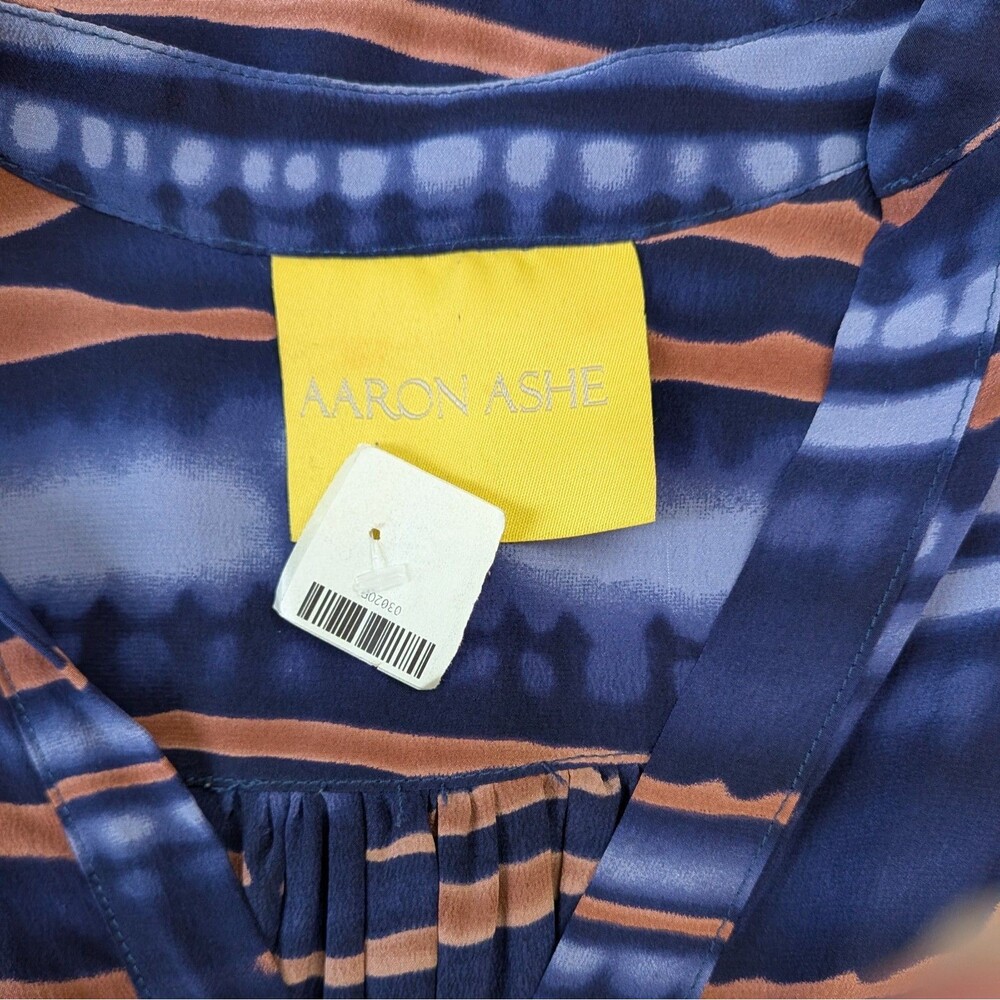 Aaron Ashe Tunic Women's XS Blue V Neck Silk Top Minimalist Quiet Luxury Career - Picture 5 of 10